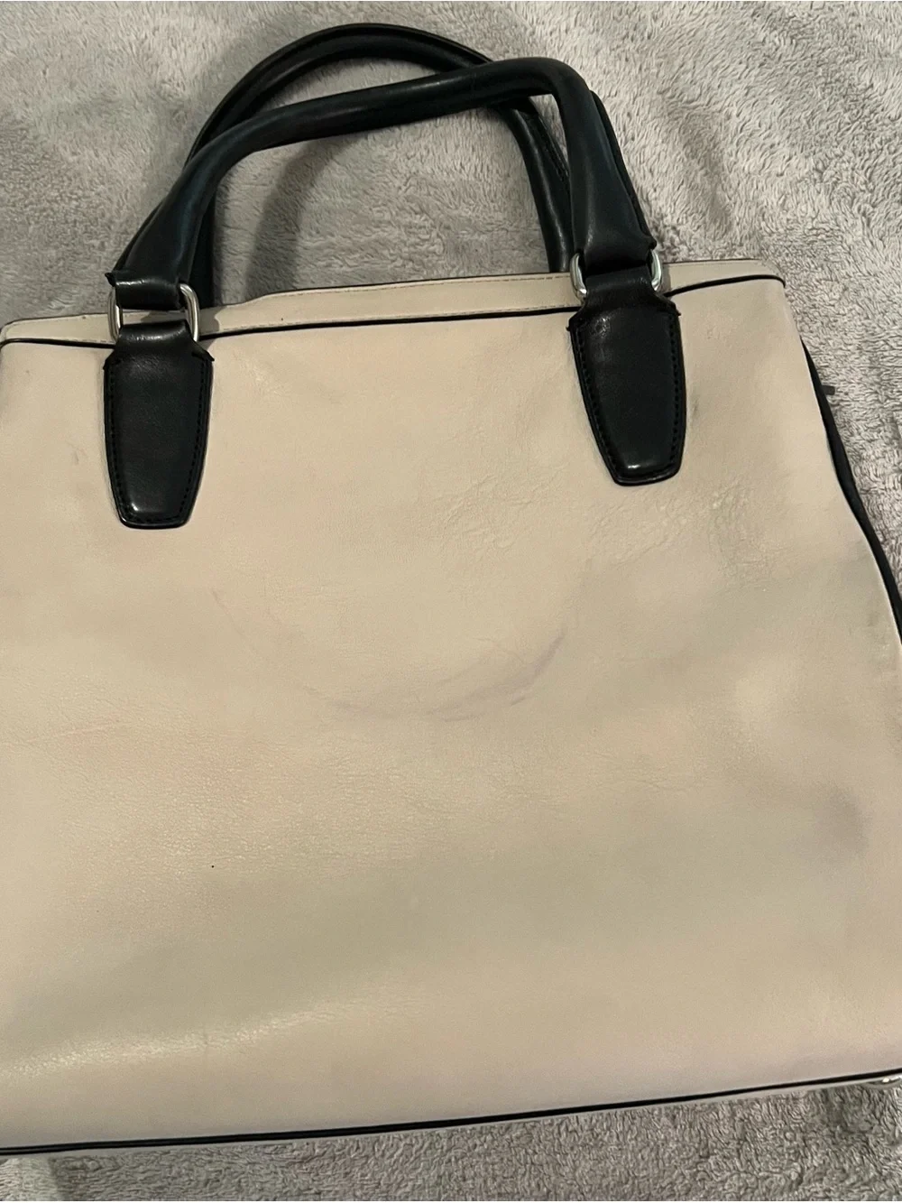 Coach Legacy Two-Tone North South Black and Cream Leather Satchel